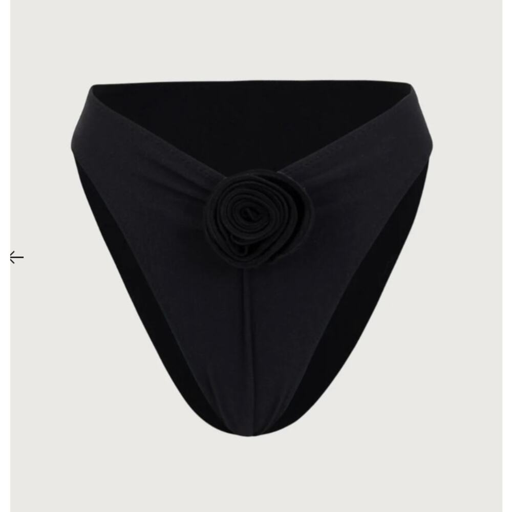 Same Swim Rosette High Rise Bottom Faux Suede Black/Black XS NWT